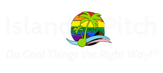 Logo w/"Island" and "Pitch" to left and right of the Progressive Pride Sunset Logo centered. Do Cool Things the Right Way!® motto written underneath.